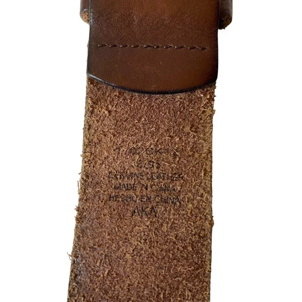 Calvin Klein Vtg Brown‎ Perforated Leather Belt Metal Buckle 1.5
